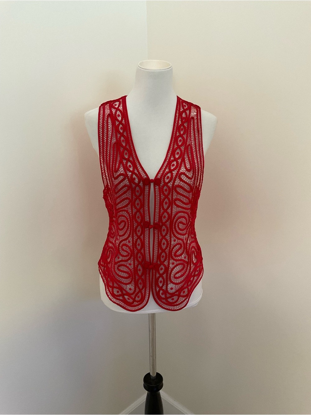 Vintage Marnie West Red Soutache Lace Vest